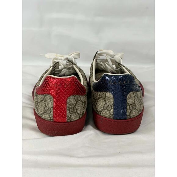 New Gucci Ace GG Supreme Web Red Beige Shoes Size 11.5 US (367274) main image 8